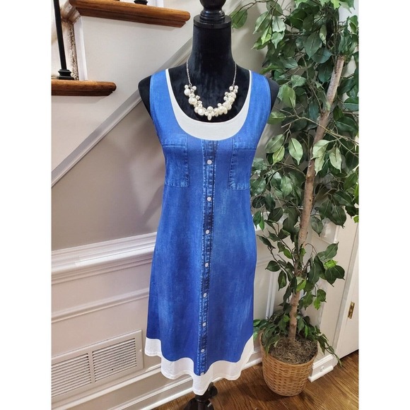 SHEIN Women's Blue Polyester Scoop Neck Sleeveless Knee Length Dress Size Large - Picture 9 of 10